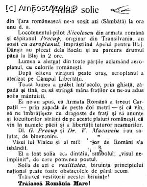 [P06] Articolul apărut în ziarul „Unirea” din Blaj în ziua sosirii avionului pilotat de Vasile Niculescu - preluare Internet.  » foto by tata123 🔱 <span class="label label-default labelC_thin small">NEVOTABILĂ</span>
