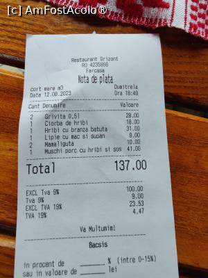 [P23] Restaurant Orizont - nota de plată din prima zi » foto by crismis
 - 
<span class="allrVoted glyphicon glyphicon-heart hidden" id="av1416327"></span>
<a class="m-l-10 hidden" id="sv1416327" onclick="voting_Foto_DelVot(,1416327,19156)" role="button">șterge vot <span class="glyphicon glyphicon-remove"></span></a>
<a id="v91416327" class=" c-red"  onclick="voting_Foto_SetVot(1416327)" role="button"><span class="glyphicon glyphicon-heart-empty"></span> <b>LIKE</b> = Votează poza</a> <img class="hidden"  id="f1416327W9" src="/imagini/loader.gif" border="0" /><span class="AjErrMes hidden" id="e1416327ErM"></span>